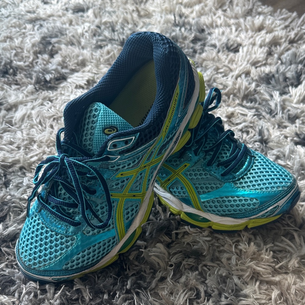 Asics Women's Teal and Lime Athletic Shoes